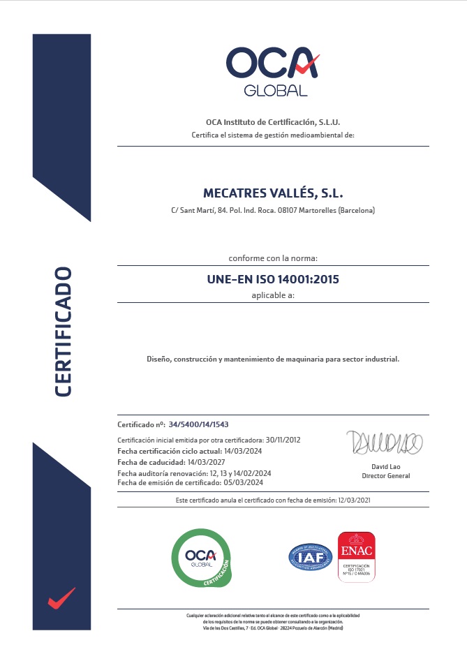 Certificat ISO 14001 2015
